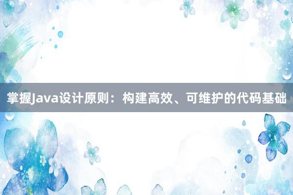 掌握Java设计原则：构建高效、可维护的代码基础